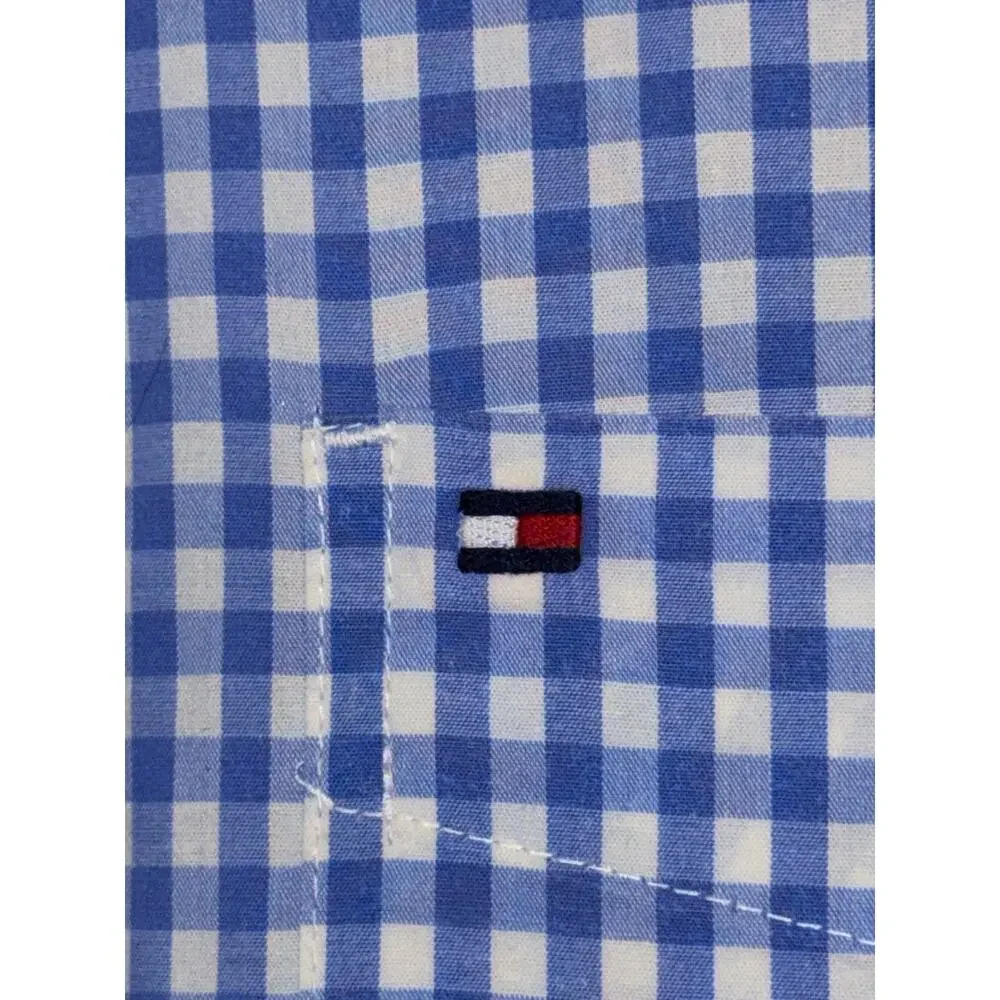 Tommy Hilfiger Classic Fit Stretch Men Blue White Gingham Dress Shirt XL Button - Picture 4 of 9